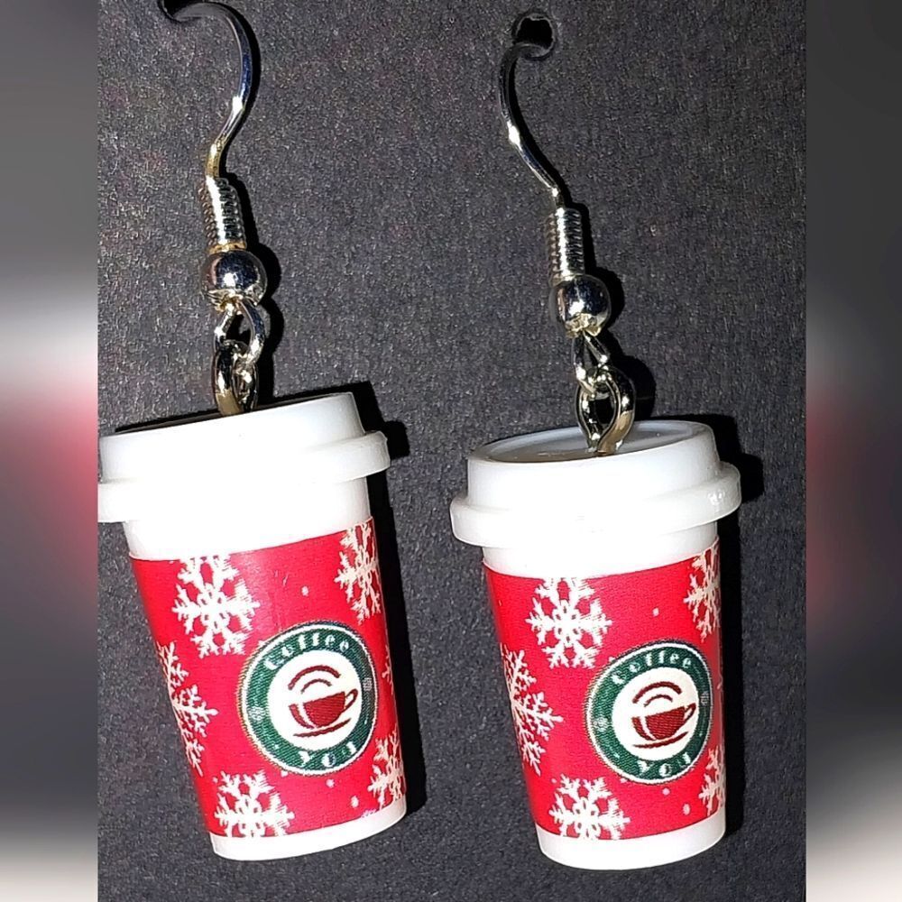 Super cute  festive coffee cup earrings - Picture 2 of 4